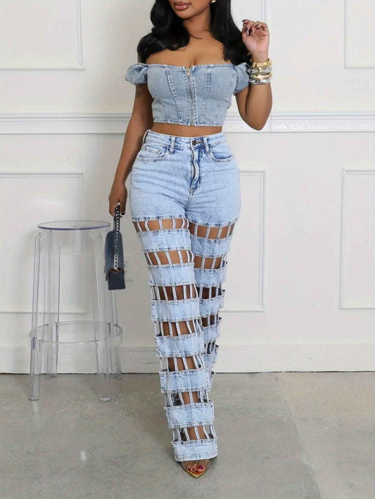 Plus Size - Plus Size - Women'S Plus Size High-Waisted Straight Leg Jeans - Non-Stretchy Structured Fit, Edgy Casual to Formal Pants for Everyday & Party Outfits - Spring/Fall/Summer Jeans for Women, Pair Of Jeans for Women P