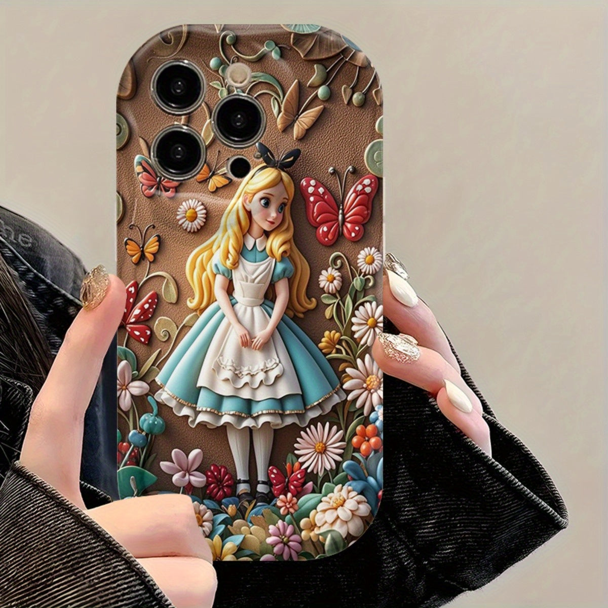 One Piece of a Disney Cartoon-Themed Case Featuring a Sculpted Figure from Alice in Wonderland, Ideal for Apple for iphone Models 16, 15, 14, 13, 12, 11 Pro Max, And XS. an Excellent Gift with a Cartoon Design, Flat 2D Style, SS69