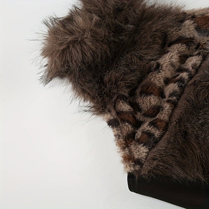 Retro Furry Patchwork Leopard Print Color-Blocked High-Neck Crop Top, Sleeveless And Sexy Backless, Inspired by Japanese And Korean Street Fashion. SS69