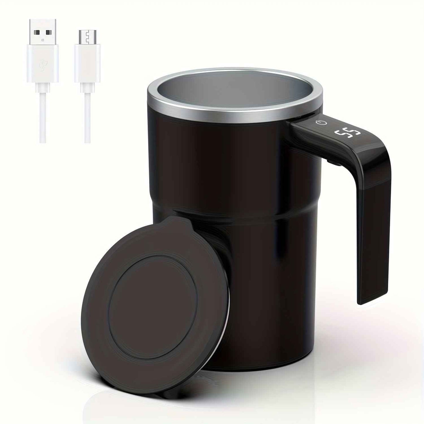 PANCERKA Self Stirring Mug, Auto Magnetic Coffee Mug with LED Display Temperature, Rechargeable Automatic Stirring Mug, 12oz Self Mixing Cup with Lid to Stir Coffee Mixed Milk at Desk Use