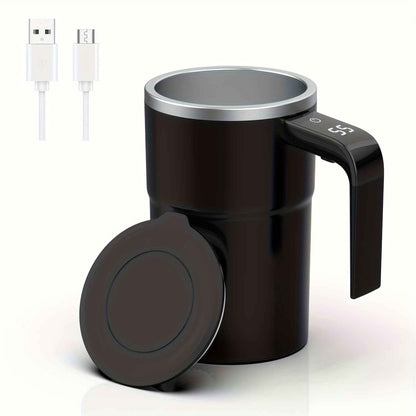 PANCERKA Self Stirring Mug, Auto Magnetic Coffee Mug with LED Display Temperature, Rechargeable Automatic Stirring Mug, 12oz Self Mixing Cup with Lid to Stir Coffee Mixed Milk at Desk Use