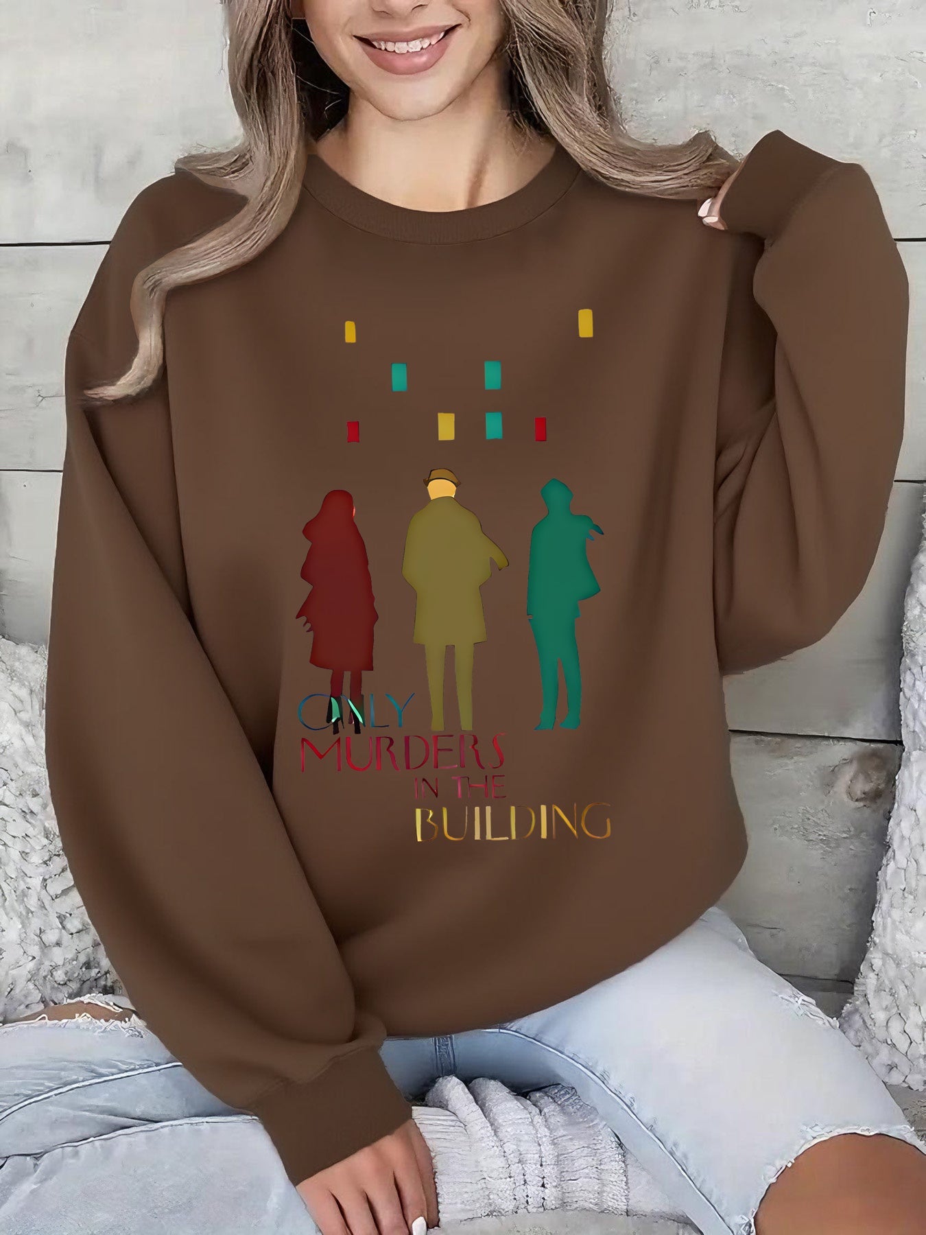 Women'S Sweater - TV Show Inspired Murder in the Building Graphic Pullover, Lightweight Crewneck Sweater for Fans, Birthday/Graduation Gift, Everyday & Special Occasion Outfit - Soft Women'S Sweater, Holiday Clothing, Comfort SS69