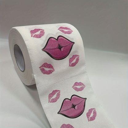 1pc Fun Red Lips Pattern Toilet Paper - 3-Ply, Bleach-Free Wood Pulp Roll for Home Cleaning & Unique Gift Idea SS69