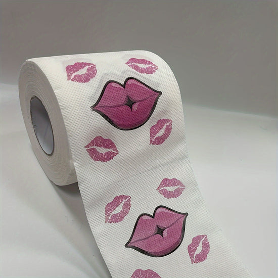 1pc Fun Red Lips Pattern Toilet Paper - 3-Ply, Bleach-Free Wood Pulp Roll for Home Cleaning & Unique Gift Idea SS69