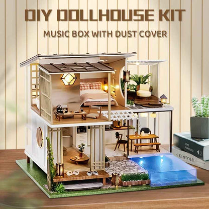 A Miniature Dollhouse Kit Featuring Furniture, a Wooden House Model Complete with a Dust Cover And a Music Box, Designed at a 1:24 Scale, Perfect As an Elegant Gift for Adult Friends Or Lovers on Their Birthday (Glue Not Incl