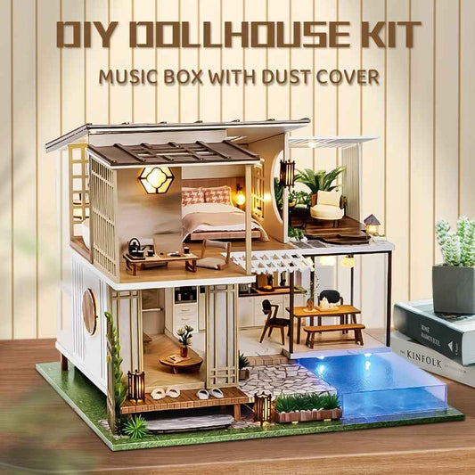 A Miniature Dollhouse Kit Featuring Furniture, a Wooden House Model Complete with a Dust Cover And a Music Box, Designed at a 1:24 Scale, Perfect As an Elegant Gift for Adult Friends Or Lovers on Their Birthday (Glue Not Incl