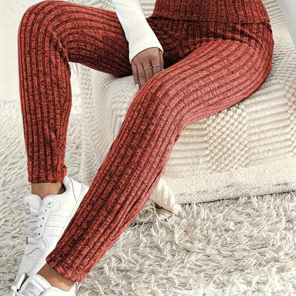 1pc Plus Size High Waist Solid Color Knit Leggings, Casual Stretchy Slimming Tights for Women, Polyester Knitted Fabric, Autumn/Winter Season
