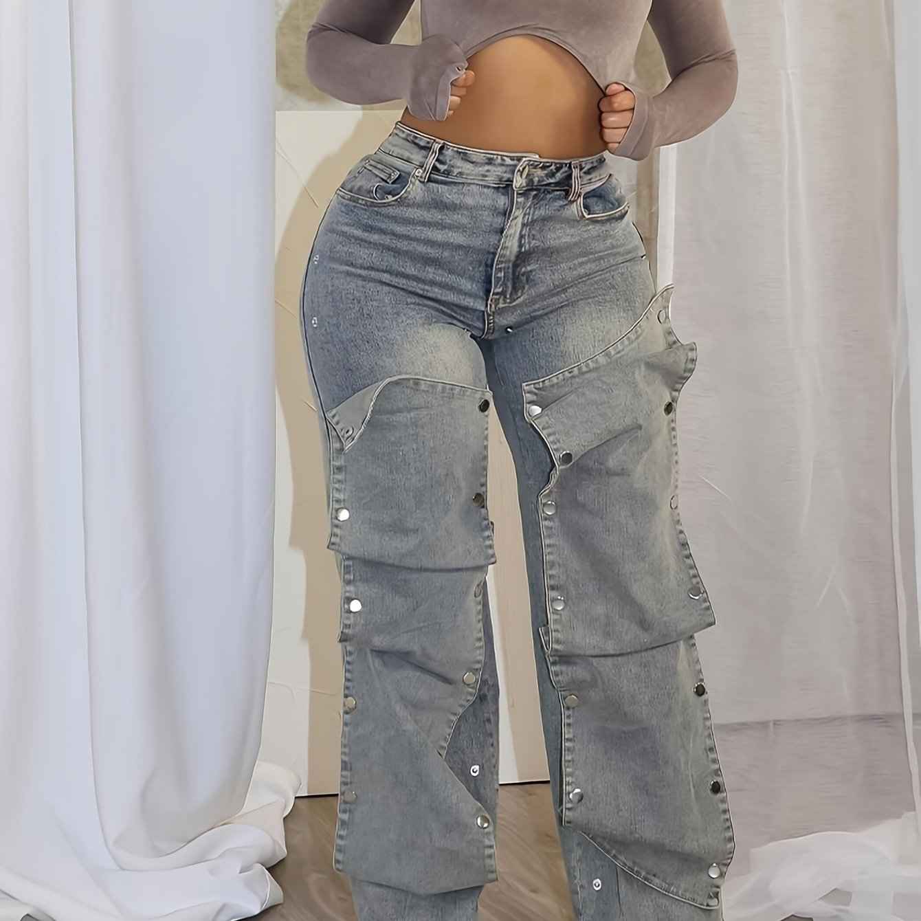Women'S Hip Hop Vintage Wide-Leg Straight High-Waisted Jeans Classic Loose Jeans