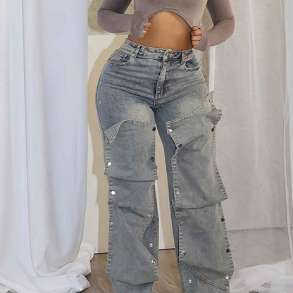 Women'S Hip Hop Vintage Wide-Leg Straight High-Waisted Jeans Classic Loose Jeans