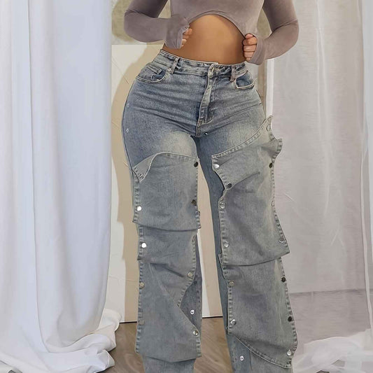 Women'S Hip Hop Vintage Wide-Leg Straight High-Waisted Jeans Classic Loose Jeans