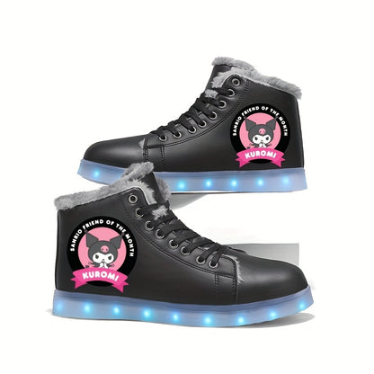 Women's & Unisex (for) Kuromi Cartoon LED Glowing Sneakers - -Lined Winter Warm Light Shoes with USB Rechargeable Multicolor Flashing, Traction TPR Sole & Anime Design for Night Sports/Party Wear - Compatible with