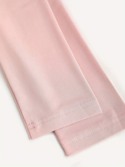 [Pink Floral Dress] Polyester Women's Pink Floral A-Line Dress - Long Sleeves, Round Neck, Machine Washable, Belt Detail, Perfect for Spring/Summer SS69