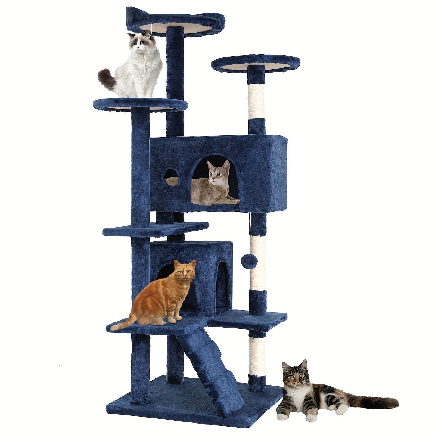 54/70" Multi-Level Cat Tree Tower with Scratching Posts & Cozy Condos, Space-Saving Indoor Cat Playhouse, Durable Plywood Construction, Fun Jumping Platforms, Multiple Colors Available for Cats SS69 49.69 Navy Blue / 54''H