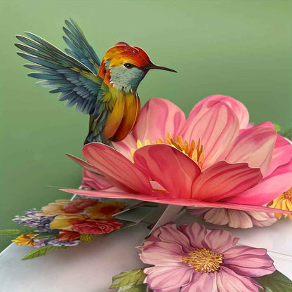 1pc Floral Hummingbird Design Pop-Up 3D Greeting Card with Envelope, Cartoon Theme, Suitable for Teachers/Students/Friends/Colleagues/Grandparents/Parents/Sisters/Wives/Daughters/Granddaughters/Girlfriends/She