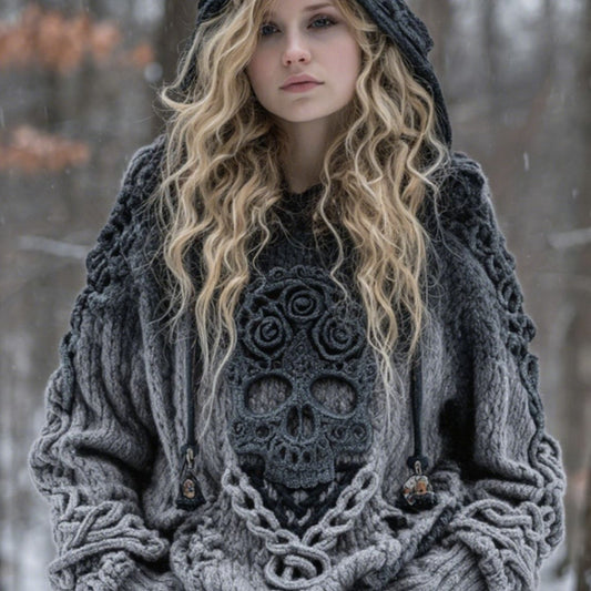 Halloween Skull Element Hoodie, 3D Print Sweatshirt, Loose Street Style Pullover, Suitable for Daily and Halloween Wear - Machine Washable Women's Clothing, Skull Print Sweatshirt, Casual Fashion, Soft Fabric, Urban Style, Re SS69 35.69 Gray / XXL