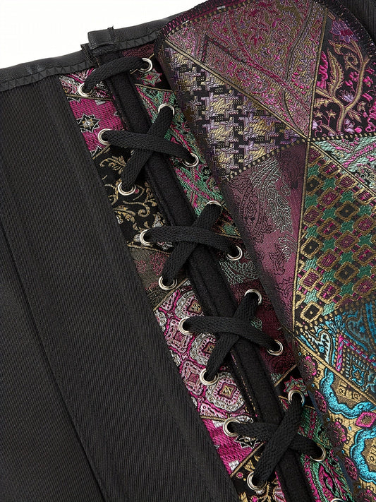 [1pc Steampunk Gothic Corset] 1pc Vintage Gothic Steampunk Corset for Women, Polyester Woven Fabric, 280g/m², Lace-Up Back, Court Style, Adult Slimming Waist Cincher, Halloween Costume Accessory SS69