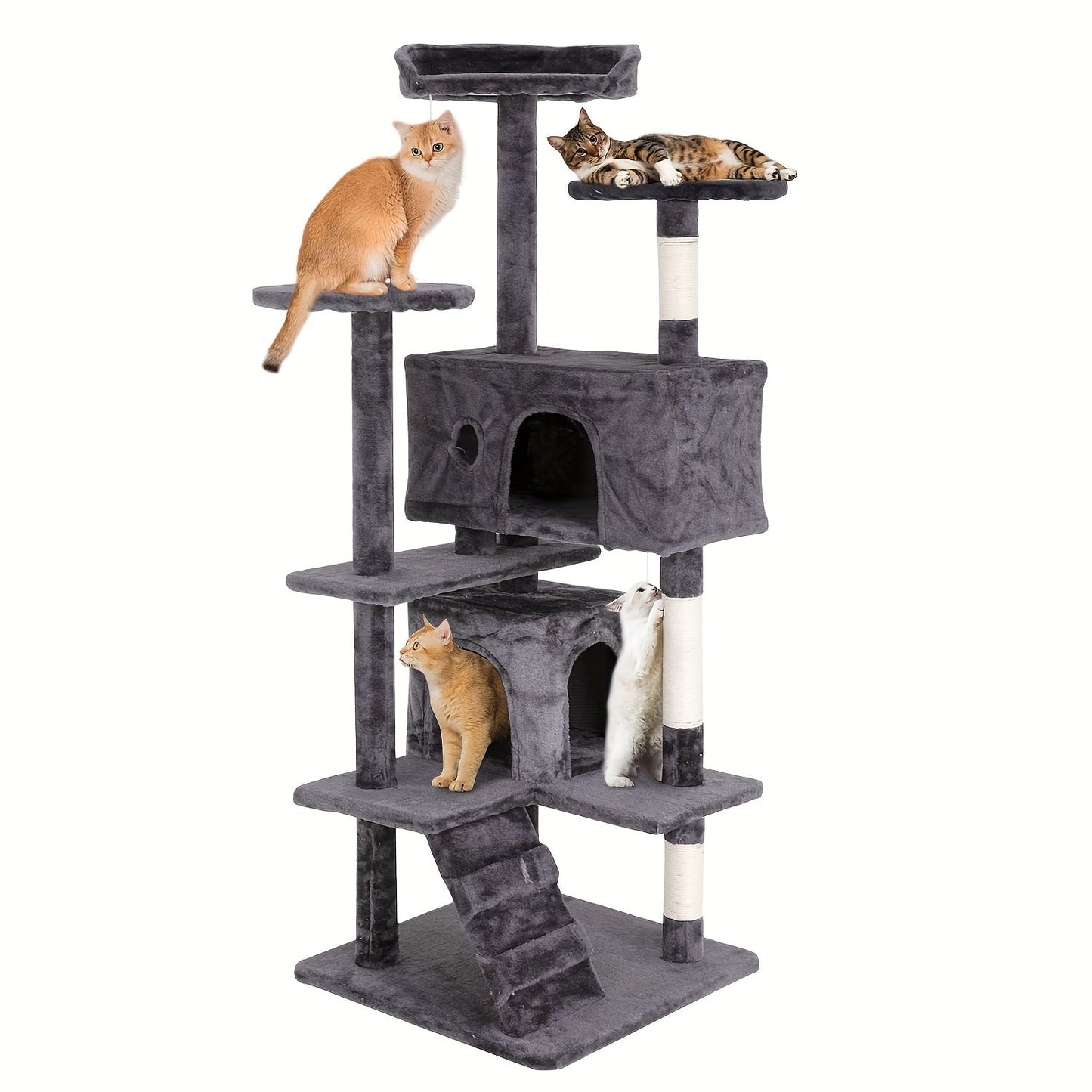 54/70" Multi-Level Cat Tree Tower with Scratching Posts & Cozy Condos, Space-Saving Indoor Cat Playhouse, Durable Plywood Construction, Fun Jumping Platforms, Multiple Colors Available for Cats SS69 46.69 Light Gray / 54''H