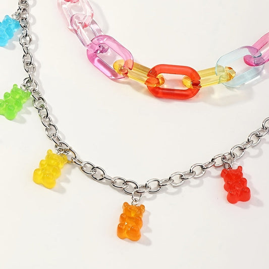 [Colorful Bear Chain Waist Jewelry] Bear Decor Pant Chain Candy Color Colorful Jean Chains Layered Bear Wallet Pocket Chains Acrylic Waist Jewelry For Women SS69