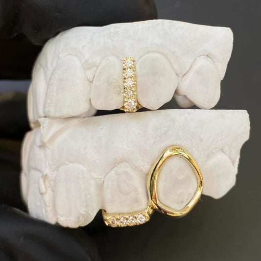 RAPIKING 2pcs Stylish Hip Hop Grillz - Punk Style, Cubic Zirconia Inlaid, Unisex Teeth Caps for Streetwear Fashion, Ideal Christmas & Carnival Gifts - SS69