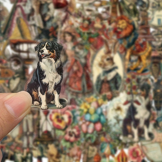 50-Pack Victorian Era Themed Waterproof Stickers - Transparent PET Material, Vintage Illustrations of Animals, Clockwork Machines & Floral Designs - Perfect for DIY Decoration on Skateboards, Phone Cases & Guitars, Vintage Cr SS69