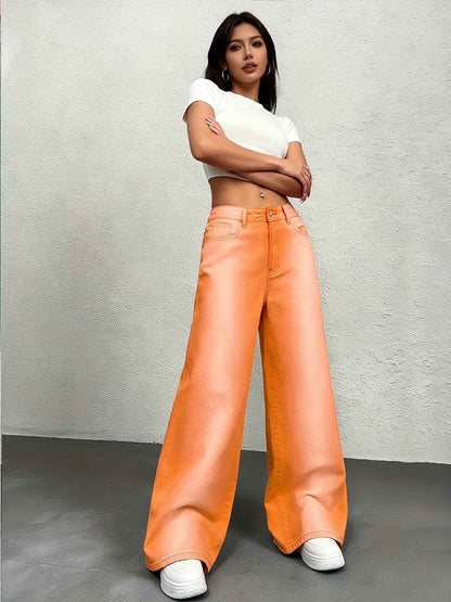 Women's 3pcs Novelty Pants, Macaron Color, 2025 Fall/winter New Arrival, High-waisted Straight-leg Jeans, And Loose Fit, Extremely Versatile, Comfortable And Body-hugging, Suitable for s And Casual Occasions