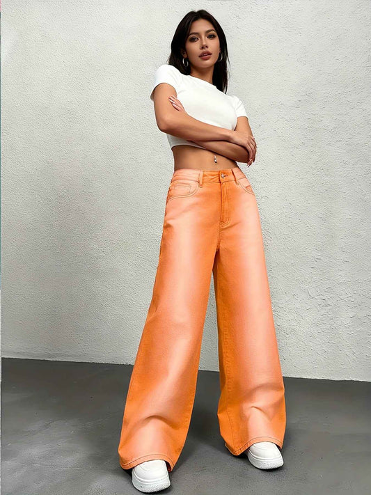 Women's 3pcs Novelty Pants, Macaron Color, 2025 Fall/winter New Arrival, High-waisted Straight-leg Jeans, And Loose Fit, Extremely Versatile, Comfortable And Body-hugging, Suitable for s And Casual Occasions