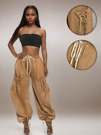 Womens Baggy Jeans Women'S Fashionable Drawstring Lace-up