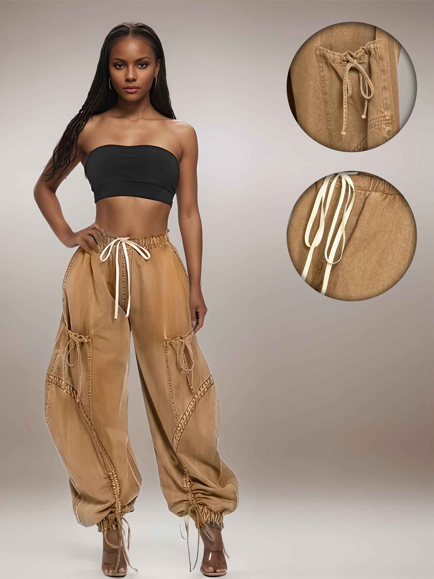 Womens Baggy Jeans Women'S Fashionable Drawstring Lace-up