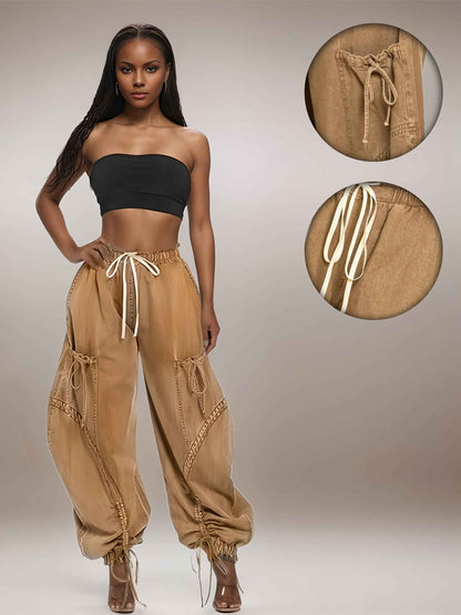 Womens Baggy Jeans Women'S Fashionable Drawstring Lace-up