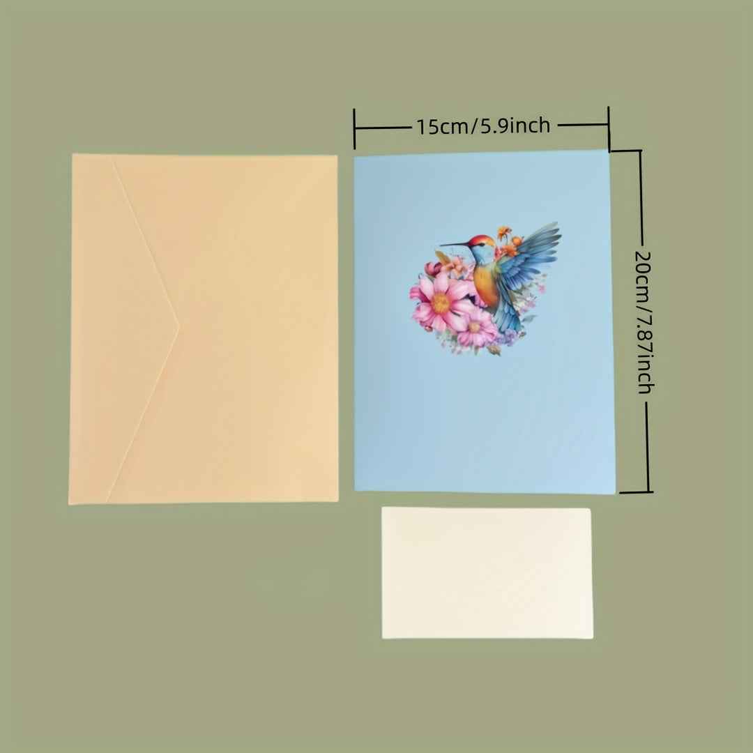 1pc Floral Hummingbird Design Pop-Up 3D Greeting Card with Envelope, Cartoon Theme, Suitable for Teachers/Students/Friends/Colleagues/Grandparents/Parents/Sisters/Wives/Daughters/Granddaughters/Girlfriends/She