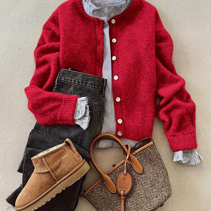 Women'S Soft Alpaca Sweater - Elegant Long Sleeve Button-Front Cardigan with Relaxed Fit & Open Collar, Warm Winter Coat Sweater for Casual & Formal Outfits, Cozy Fall Winter Sweater for Women (Red, Brown, Black, Grey, Beige) SS69 36.69 crimson / XXL