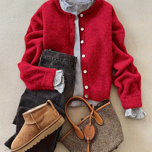 Women'S Soft Alpaca Sweater - Elegant Long Sleeve Button-Front Cardigan with Relaxed Fit & Open Collar, Warm Winter Coat Sweater for Casual & Formal Outfits, Cozy Fall Winter Sweater for Women (Red, Brown, Black, Grey, Beige) SS69 36.69 crimson / XXL