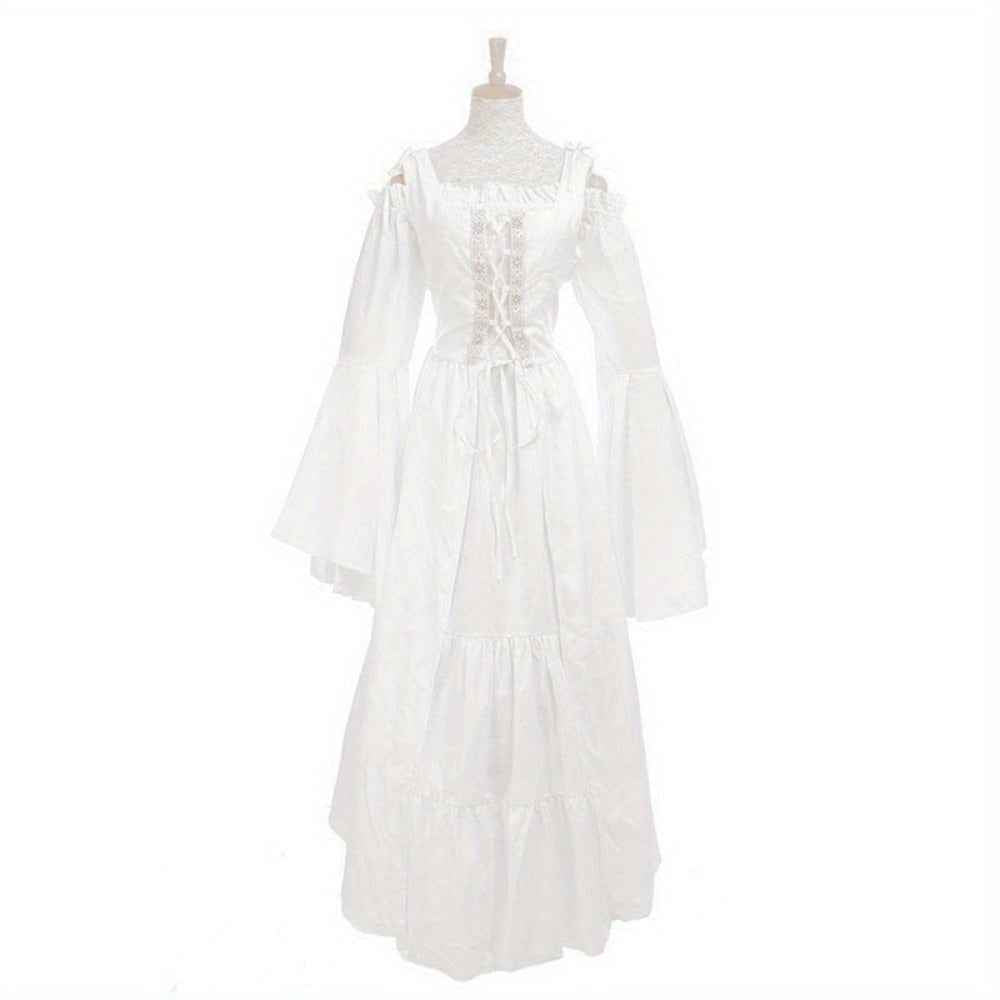 [Elegant Medieval Costume] Elegant Women's Medieval Two-Piece Costume - Renaissance Drama Outfit with Corset-like Bodice & Long Flowing Skirt | Halloween, Renaissance Faire, Themed Parties | Burgundy/White, Black/White, Green