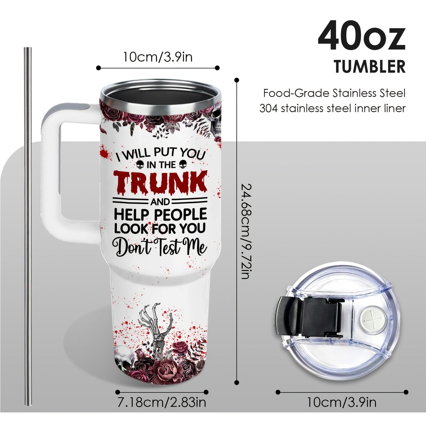 [Horror Cat Coffee Mug] Halloween Horror Cat Coffee Mug | 1pc Stainless Steel Insulated Cup 40oz with Lid & Straw, Large Capacity, White - Halloween Cat Cup SS69