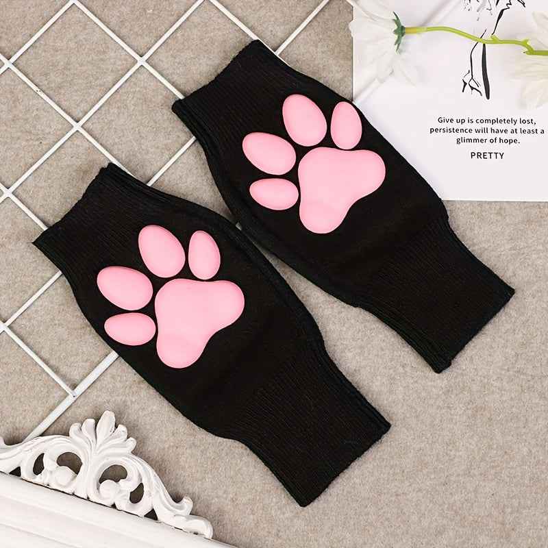 3D Three-dimensional Plush Knitted Fingerless Cat Claw Gloves for Party Dress Up Decoration Female