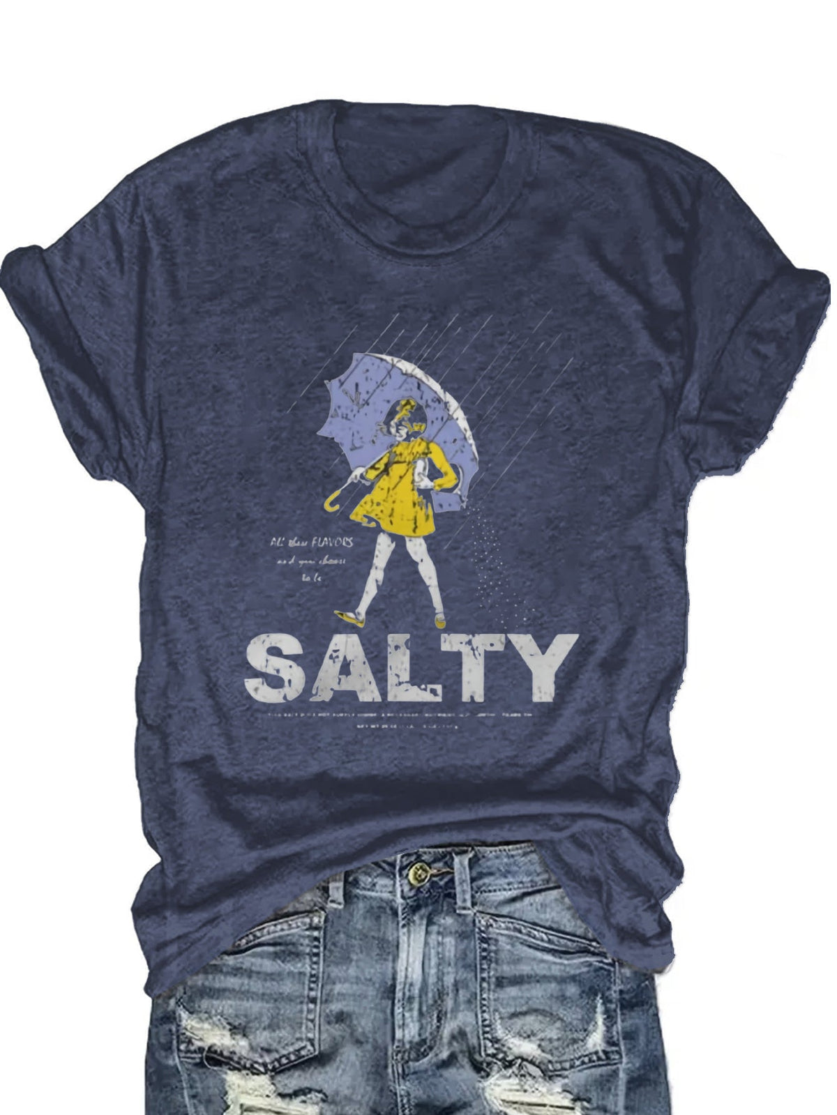 Salty with Umbrella Graphic Tee - Vintage Style Summer Beachwear for Trendy Women, Perfect for Vacation and Everyday Wear, ed T-shirt SS69