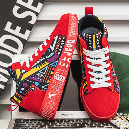 1 Pair of Unisex Casual Sports Shoes for Couples, Featuring Trendy Pattern Design, Slip-Resistant And Durable High-Top Skate Shoes, Suitable for Students to Wear in All Seasons. SS69