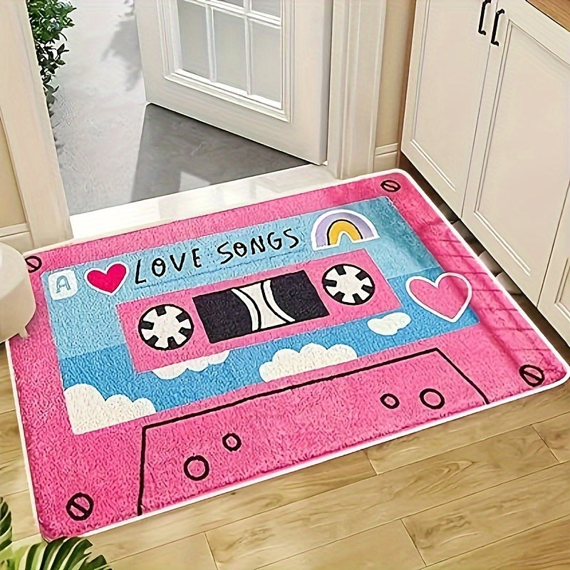 1pc Retro Cassette Tape Non-Slip Bath Mat - Water-Resistant Knitted Rug, Music Theme Decor For Bathroom, Bedroom, Living Room fluffy plush winter decor decoration fluffy plush winter decor decoration SS69