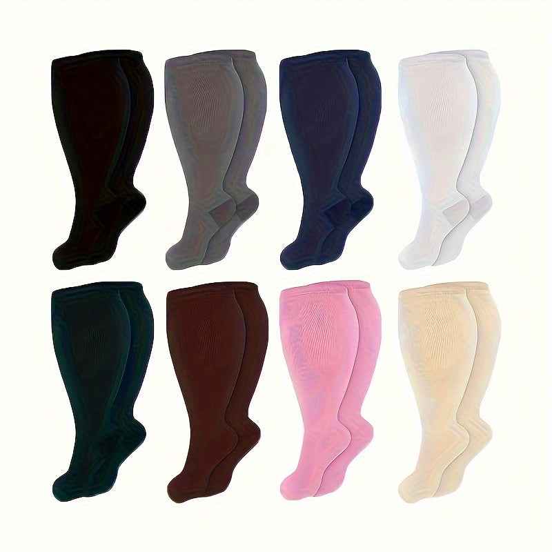 8 Pairs Plus Size Compression Socks for Women Men Compression Socks Wide Calf Sock Knee High Length Support de compresión para mujer for Work Leg Long Compression Stockings Travel Beat Rated