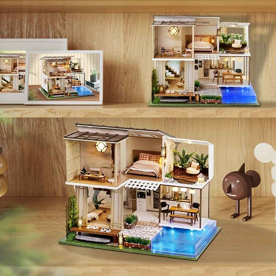 A Miniature Dollhouse Kit Featuring Furniture, a Wooden House Model Complete with a Dust Cover And a Music Box, Designed at a 1:24 Scale, Perfect As an Elegant Gift for Adult Friends Or Lovers on Their Birthday (Glue Not Incl