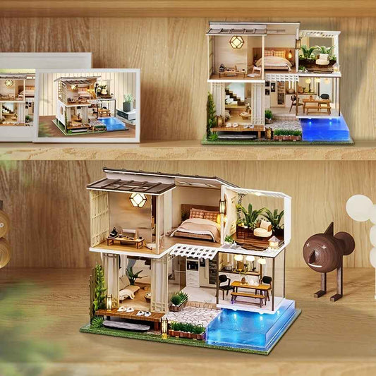 A Miniature Dollhouse Kit Featuring Furniture, a Wooden House Model Complete with a Dust Cover And a Music Box, Designed at a 1:24 Scale, Perfect As an Elegant Gift for Adult Friends Or Lovers on Their Birthday (Glue Not Incl
