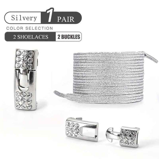1pair Free-Tie Shoelaces With Rhinestone Buckles, Fashion Elastic Lazy Shoelaces For Sneakers Canvas Shoes Skate Shoes, Women & Men