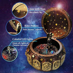 Retro Constellation Music Box with Sankyo 18-Note Wind Up, Rotating Goddess LED Lights Twinkling, Music Jewelry Box, Birthday Gift, Christmas Anniversary Gift