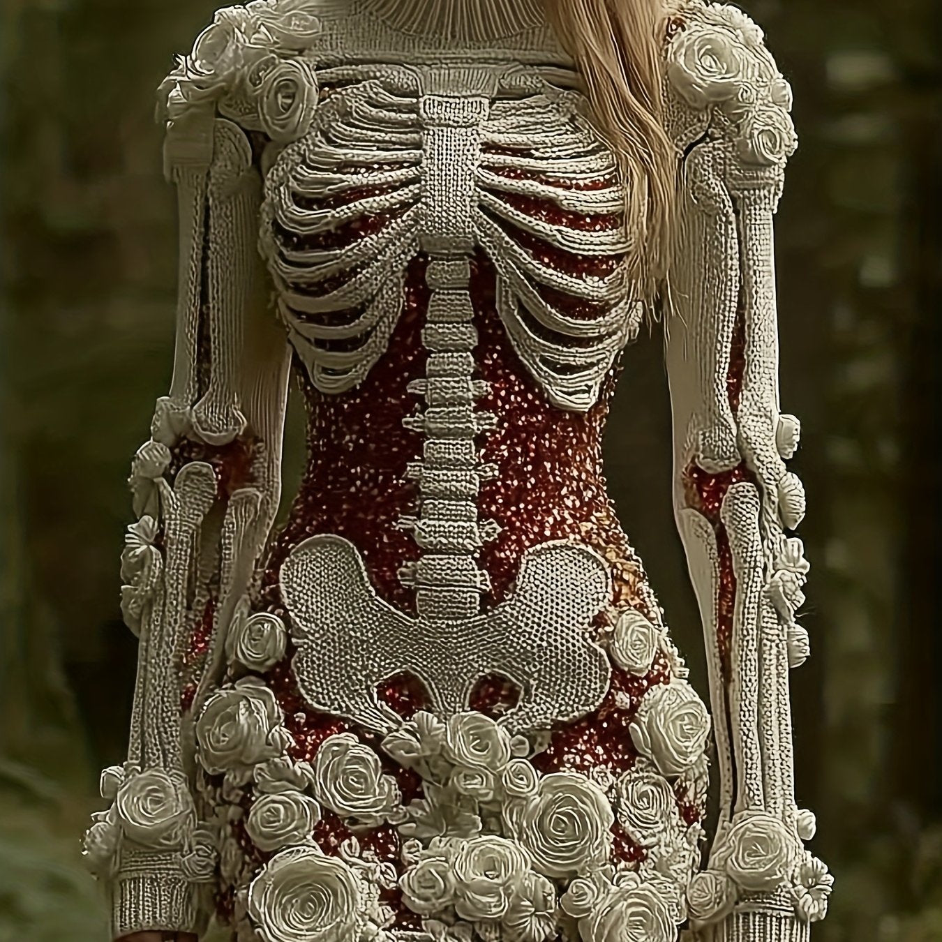 Women'S Gothic Skeleton Print Bodycon Skirt - Dark Halloween Party Skirt with Round Neck & A-Line Silhouette, Mid-Length Pencil Skirt for Fall/Winter, Non-Stereoscopic Bone Design for Themed Events & Casual Attire (No Padding SS69 40.69 Multicolor / XXL