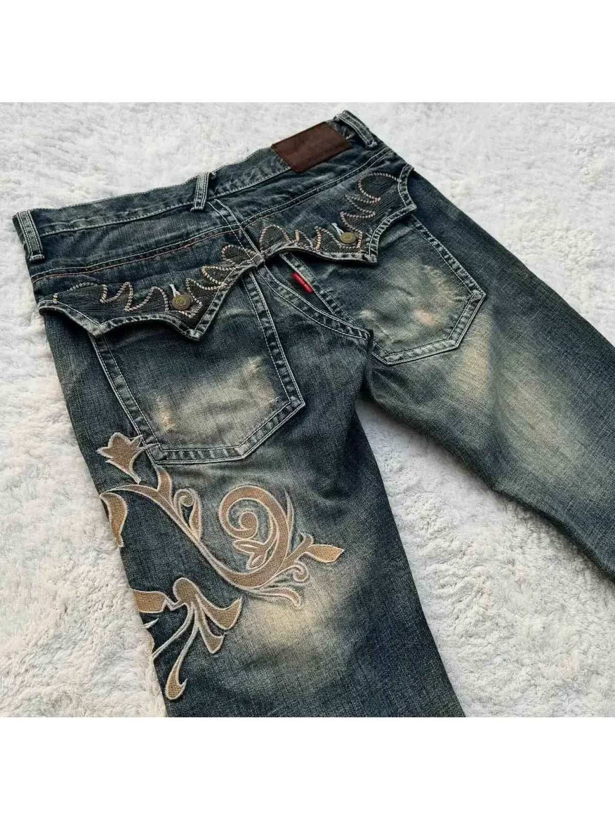 Women's Vintage Y2K Jeans - Mid-Rise Flared Pants, Washed Black Retro Leggings for 2000s Fashion Outfits, Casual & Formal Events - All-Season Jeans, Embroidered Details, Durable Fabric, Stylish Bottoms, Women, Trendy Outfit,