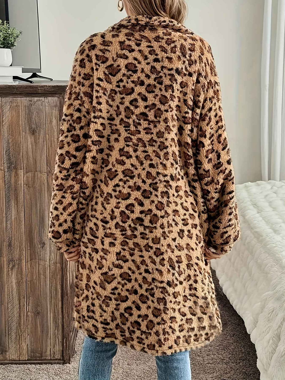 Plus Size - Plus Size - Plus Size - Plus Size - Plus Size - Women'S Plus Size Leopard Print Coat - Casual Long Sleeve Button-Up Jacket with Lapel Collar, Medium Stretch Fabric, Perfect For Fall/winter, Leopard Print Jacket, W