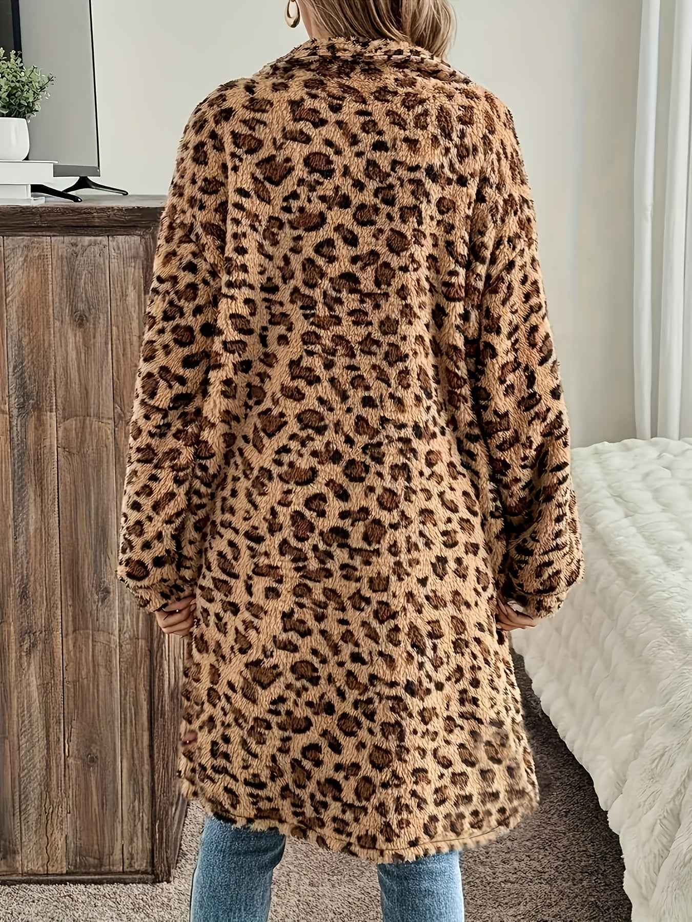 Plus Size - Plus Size - Plus Size - Plus Size - Plus Size - Women'S Plus Size Leopard Print Coat - Casual Long Sleeve Button-Up Jacket with Lapel Collar, Medium Stretch Fabric, Perfect For Fall/winter, Leopard Print Jacket, W