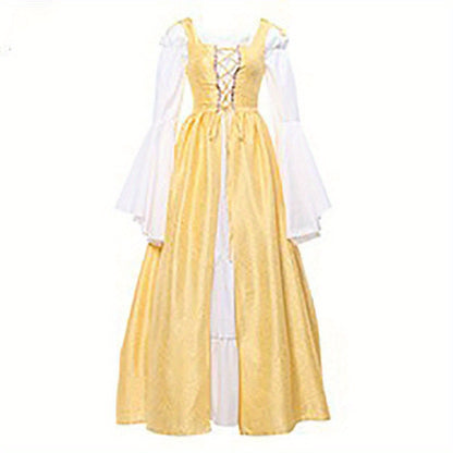 [Elegant Medieval Costume] Elegant Women's Medieval Two-Piece Costume - Renaissance Drama Outfit with Corset-like Bodice & Long Flowing Skirt | Halloween, Renaissance Faire, Themed Parties | Burgundy/White, Black/White, Green