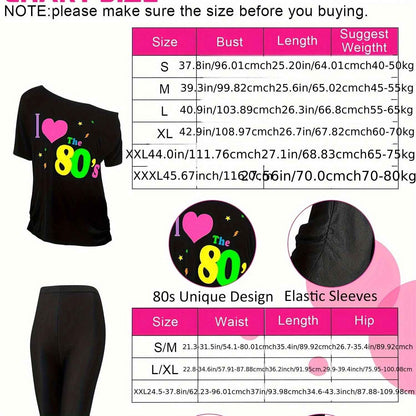 Bracelet Packs 19pcs 80s Costume Set T Shirt Leggings Tutu Skirt Headband Necklace Bracelets Earrings Gloves Leg Warmers For Women (Black Leggings, X-Large)