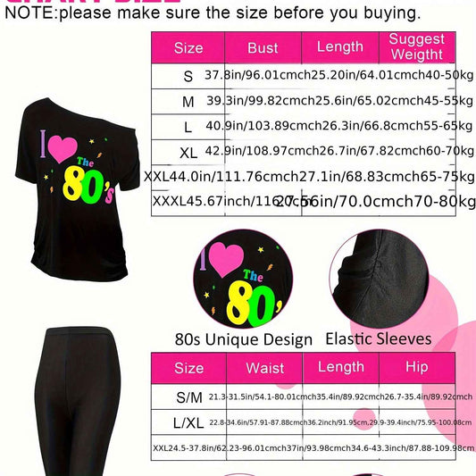 Bracelet Packs 19pcs 80s Costume Set T Shirt Leggings Tutu Skirt Headband Necklace Bracelets Earrings Gloves Leg Warmers For Women (Black Leggings, X-Large)
